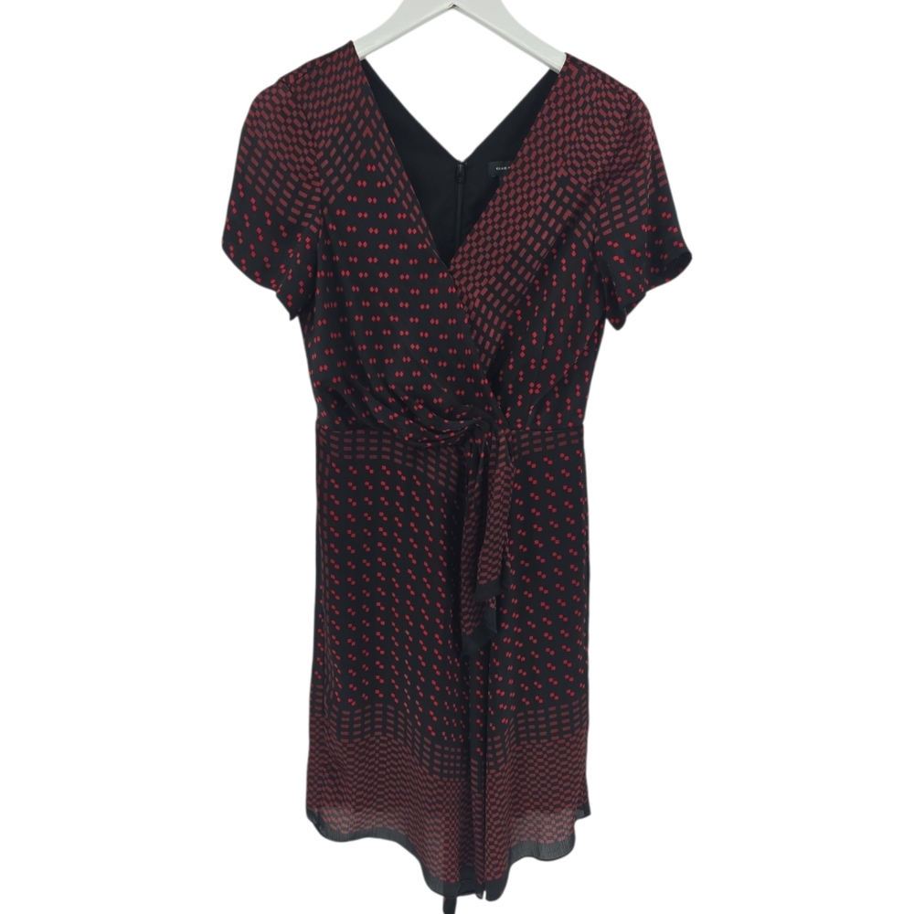 Club Monaco Tarteen Scarf Print Dress 6 Burgundy & Black Asymetrical Hemline - Picture 3 of 9